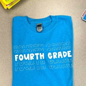 Baby Blue Fourth Grade Teacher Shirt